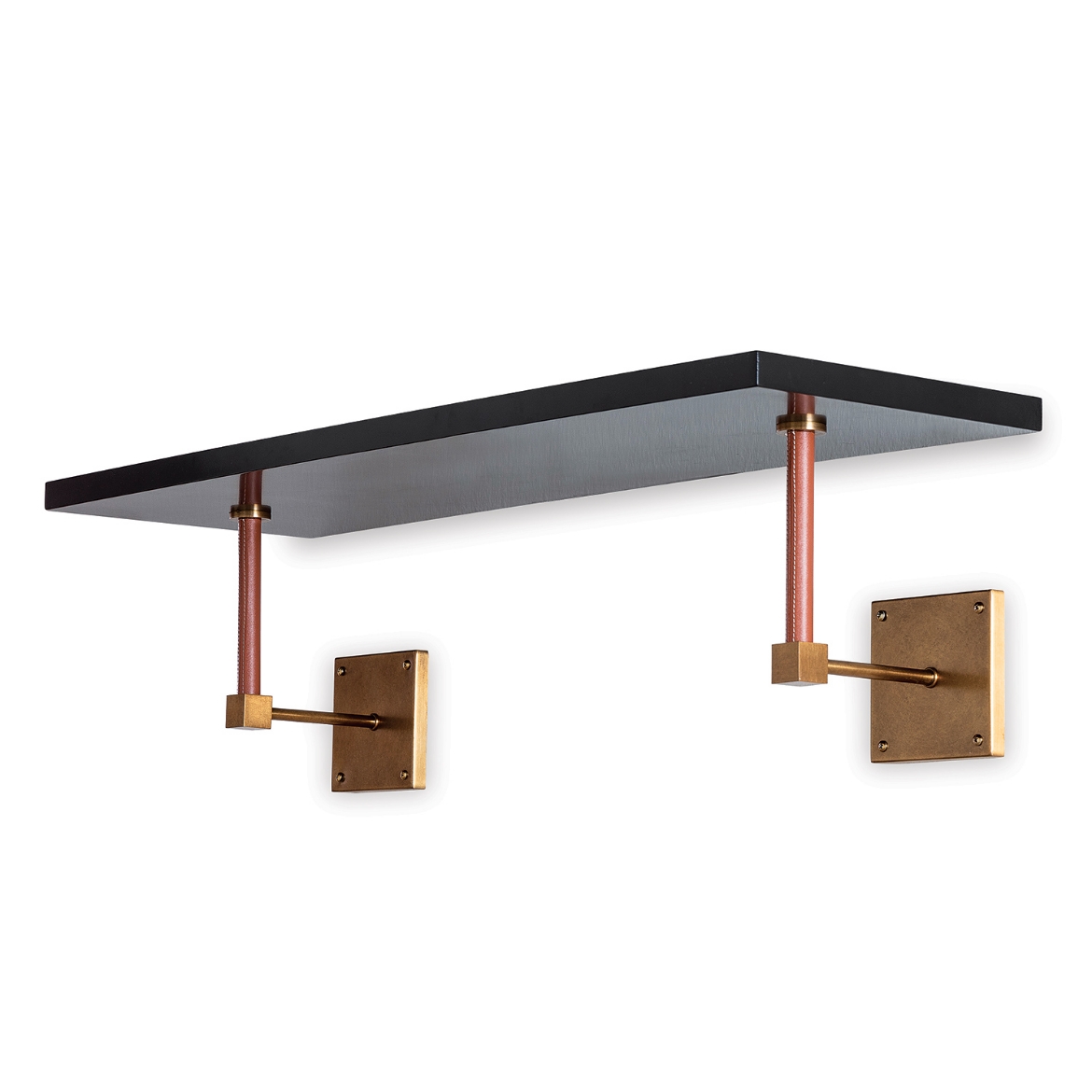 Picture of Billy Black/Age Brass/Leather Wall Shelf 36"W