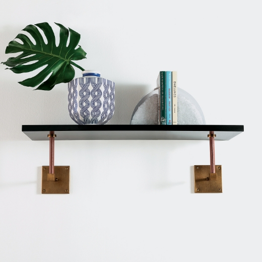 Picture of Billy Black/Age Brass/Leather Wall Shelf 36"W