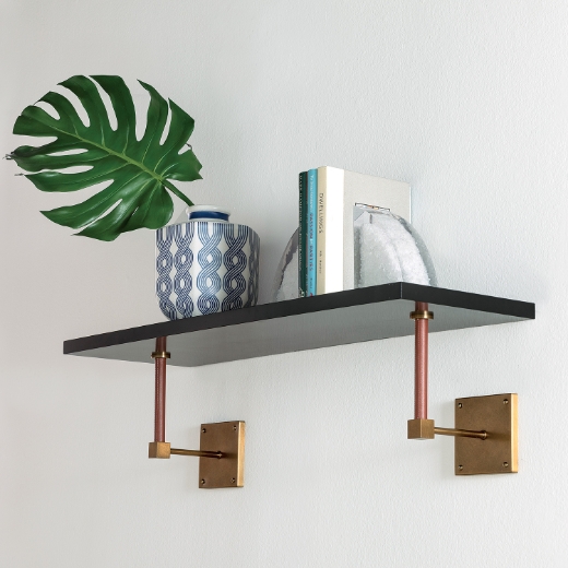 Picture of Billy Black/Age Brass/Leather Wall Shelf 36"W
