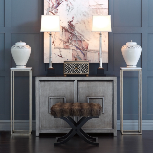 Picture of Drake Silver/ White Marble Pedestals (set of 2)