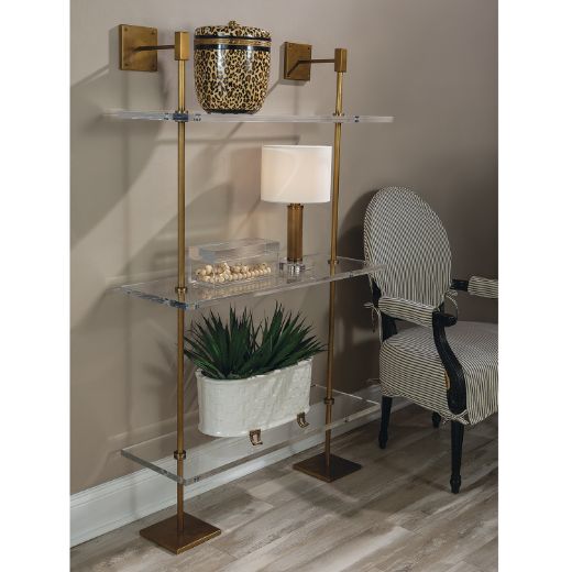 Picture of Marais 3-tier Shelf Lucite/ Age brass 36"W