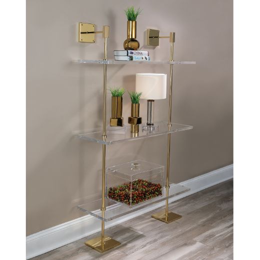 Picture of Marais 3-tier Shelf Lucite/ Gold 36"W