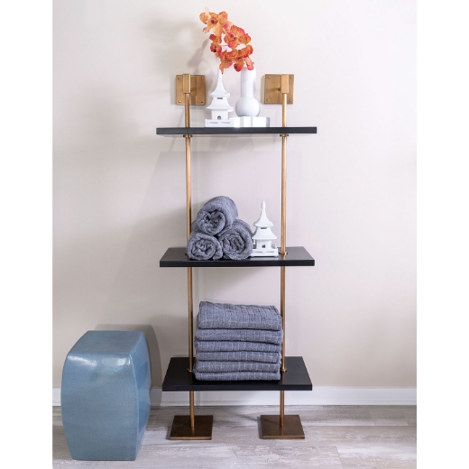 Picture of MARAIS 3-TIER BLACK/AGED BRASS SHELF 24"W