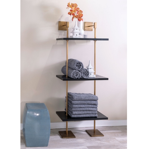 Picture of MARAIS 3-TIER BLACK/AGED BRASS SHELF 24"W