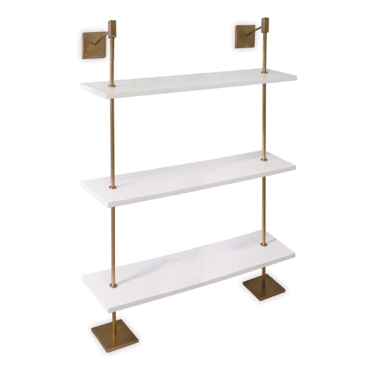 Picture of MARAIS 3-TIER WHITE/AGED BRASS SHELF 48"W
